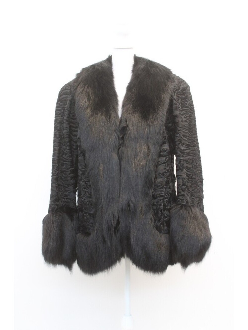 EXCELLENT BLACK SWAKARA LAMB & FOX FUR COAT JACKET WOMEN WOMAN SIZE 4 SMALL